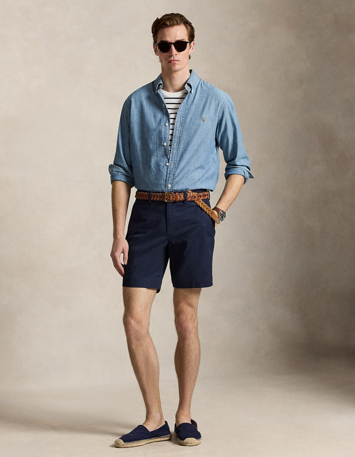Chino short met stretch 8 inch donkerblauw