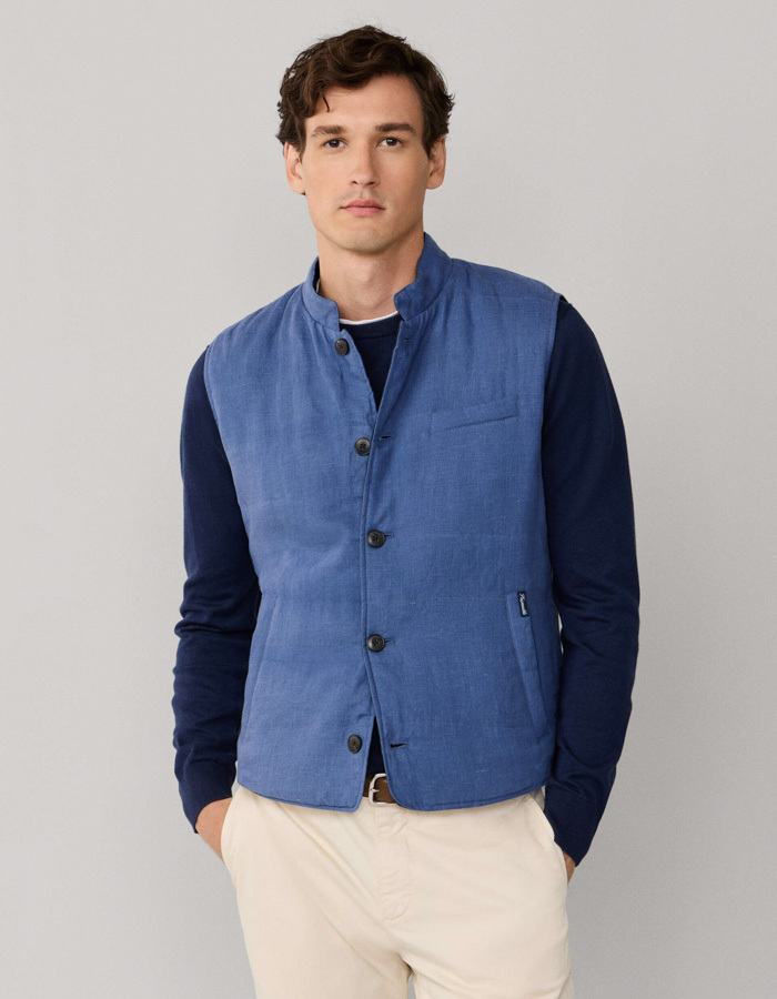 Omkeerbaar linnen gilet donkerblauw