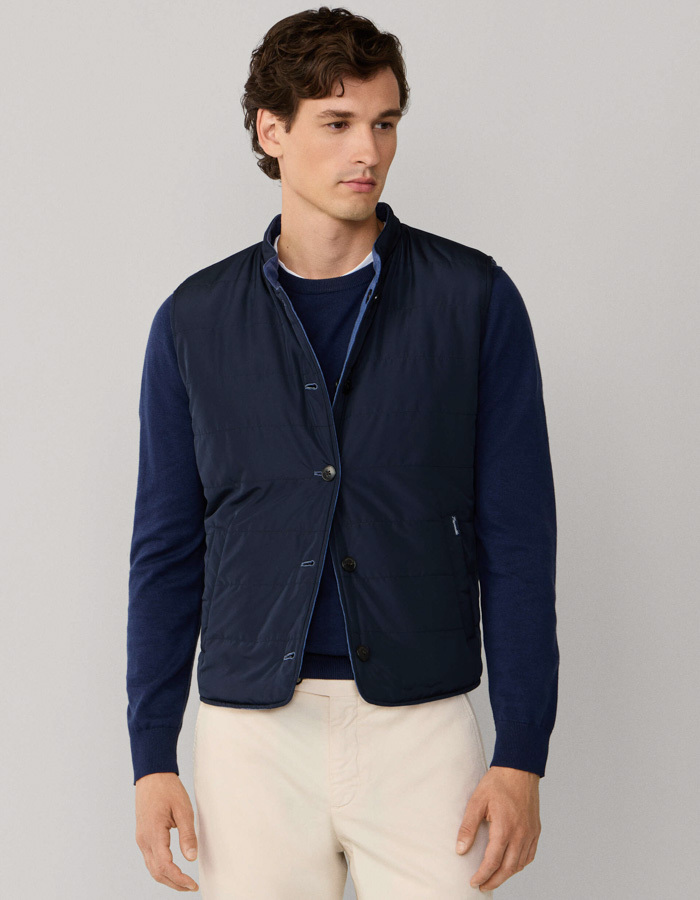 Omkeerbaar linnen gilet donkerblauw