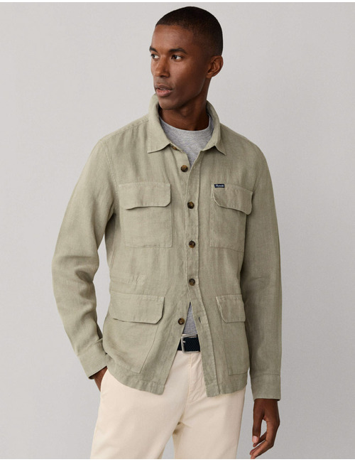 Linnen overshirt met trekkoord grijsgroen