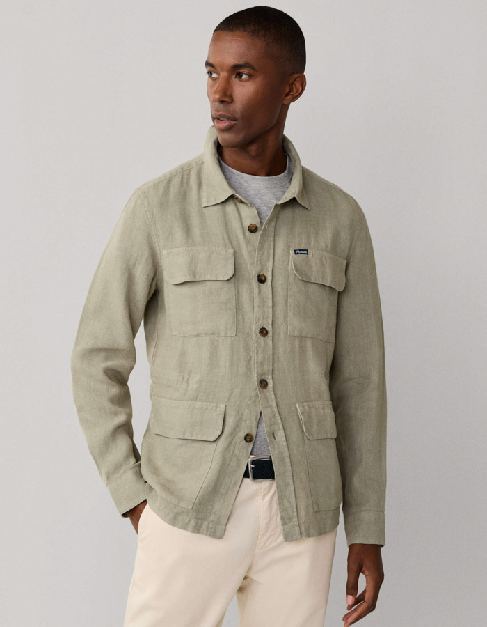 Linnen overshirt met trekkoord grijsgroen