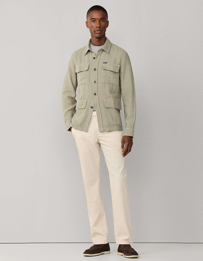 Linnen overshirt met trekkoord grijsgroen