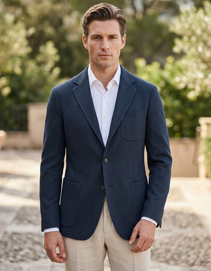 Moda Positano jersey blazer met stretch donkerblauw