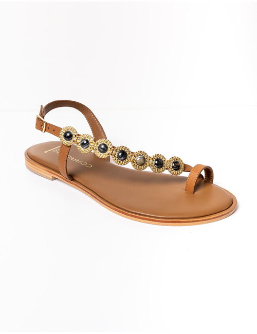 Corridoni platte sandalen cognac