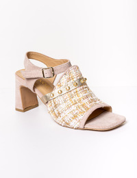 TALIA - Roze sandaal met tweed en studs