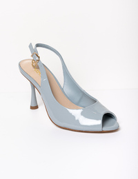 Lichtblauwe lakleren slingback met open teen en hak