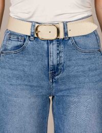 Beige leren riem met goudkleurige gesp