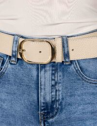 Beige leren riem met goudkleurige gesp
