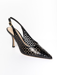 Zwarte slingback pump met perforaties en hak
