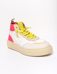 MAURA REBEKA - Witte mid-cut sneaker met roze en gele accenten