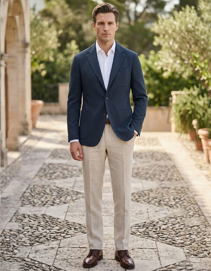 Moda Positano jersey blazer met stretch donkerblauw