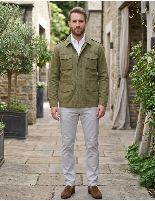 Field jacket katoen met klepzakken olijfgroen