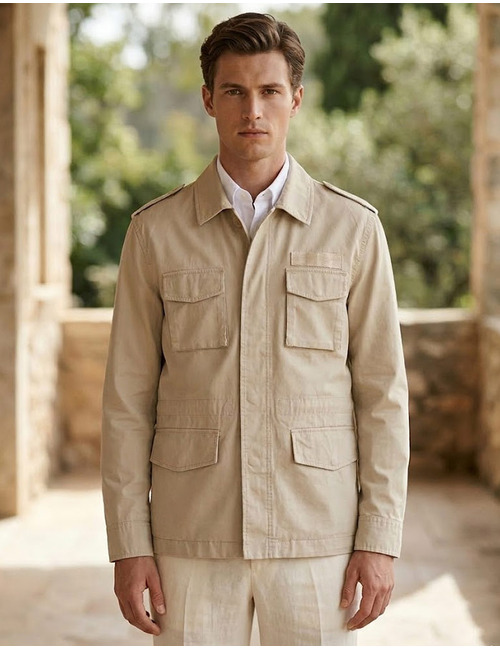 Field jacket katoen met klepzakken ecru