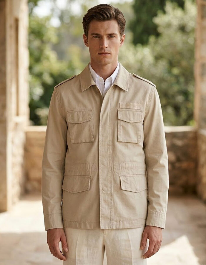 Field jacket katoen met klepzakken ecru