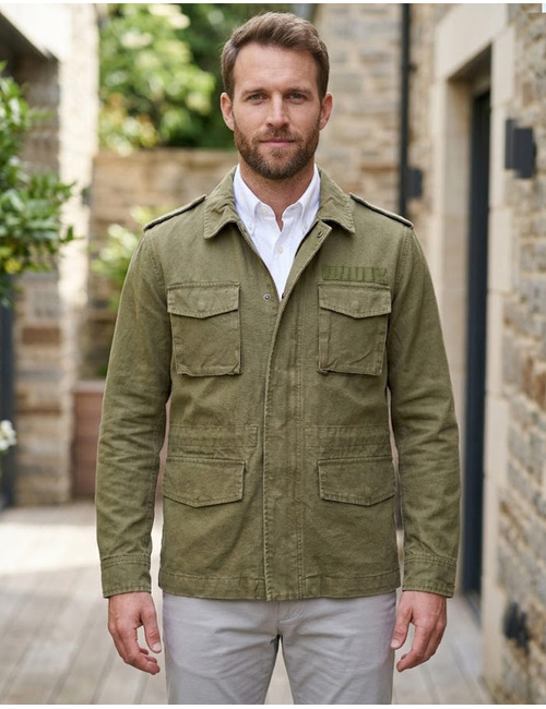 Field jacket katoen met klepzakken olijfgroen