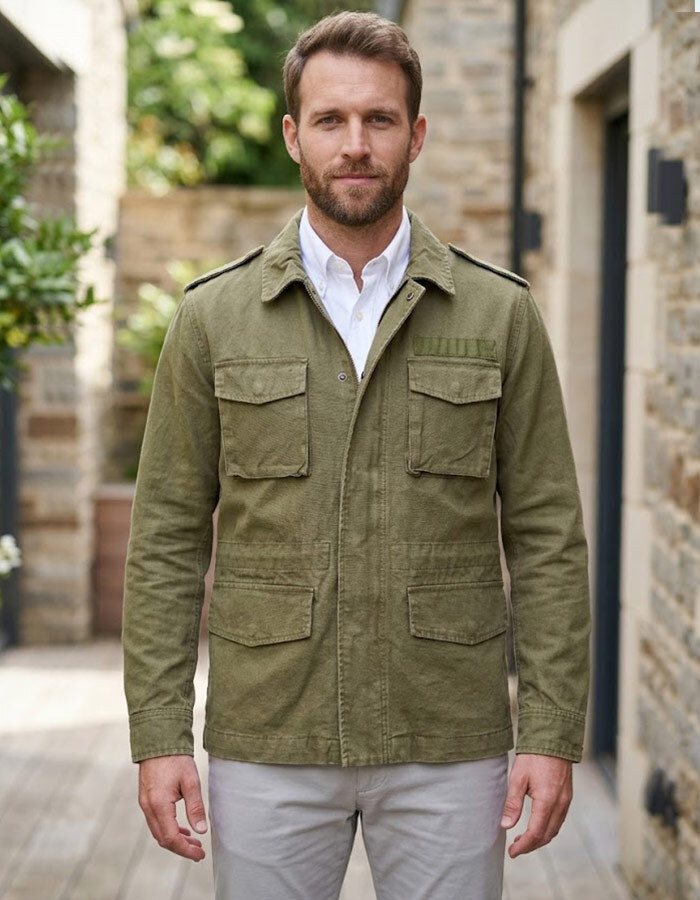 Field jacket katoen met klepzakken olijfgroen