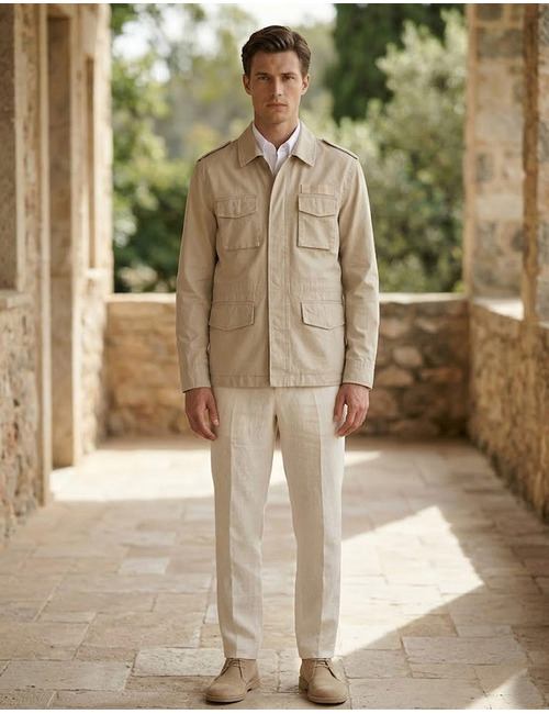 Field jacket katoen met klepzakken ecru