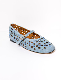 Blauwe suède ballerina met studs en bandje