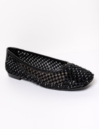 Zwarte ballerina’s met mesh en strass details