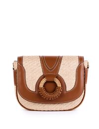 OLIVIA - Raffia schoudertas met leren details en gevlochten ring