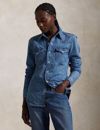 Lichtblauw denim western shirt met drukknopen