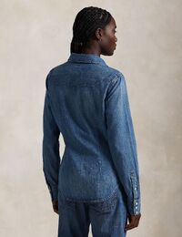 Lichtblauw denim western shirt met drukknopen