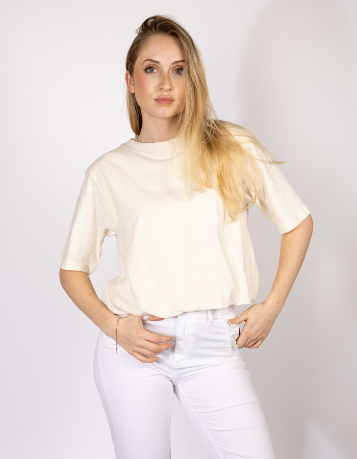 Honey - Wit T-shirt in katoen en linnen met ballonzoom