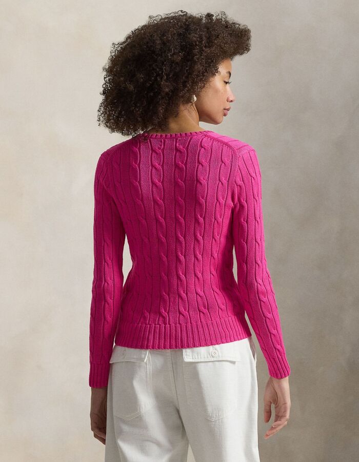 Cable knit katoenen trui met V hals