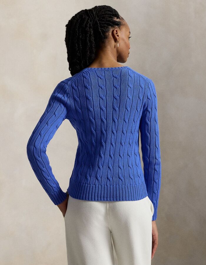 Cable knit katoenen trui met V hals