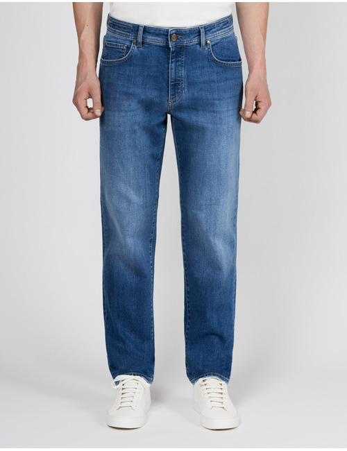 Dean regular fit jeans met stretch mediumblauw