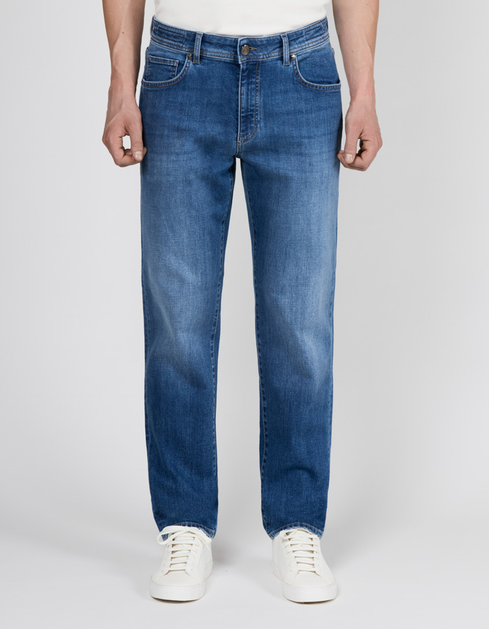 Dean regular fit jeans met stretch mediumblauw