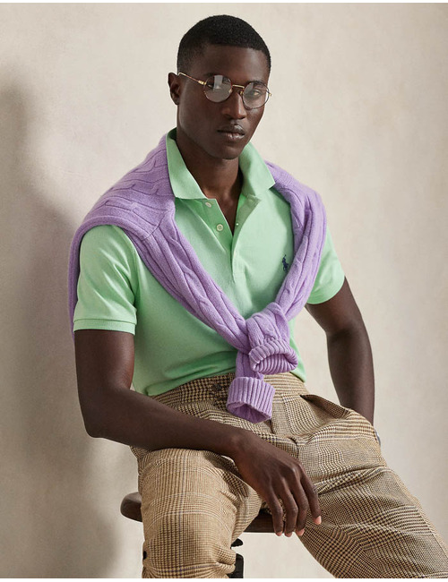 Custom Slim Fit Stretch Mesh Polo Shirt in Pastel Mint