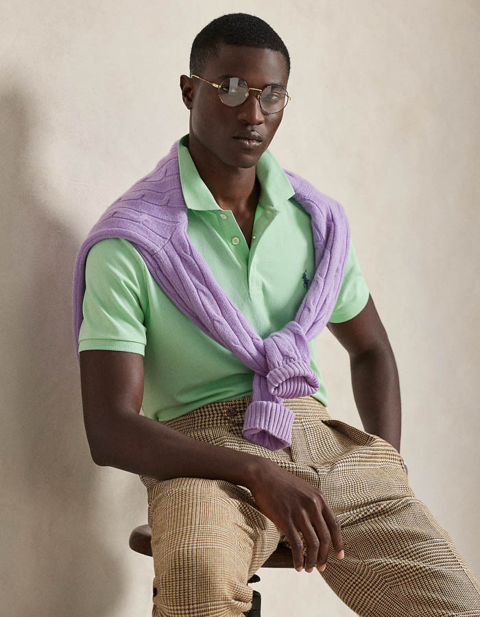 Custom Slim Fit Stretch Mesh Polo Shirt in Pastel Mint