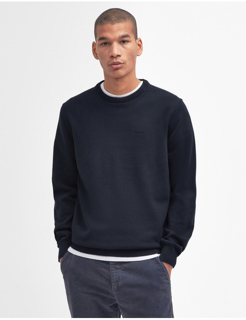 Katoenen trui met ronde hals donkerblauw