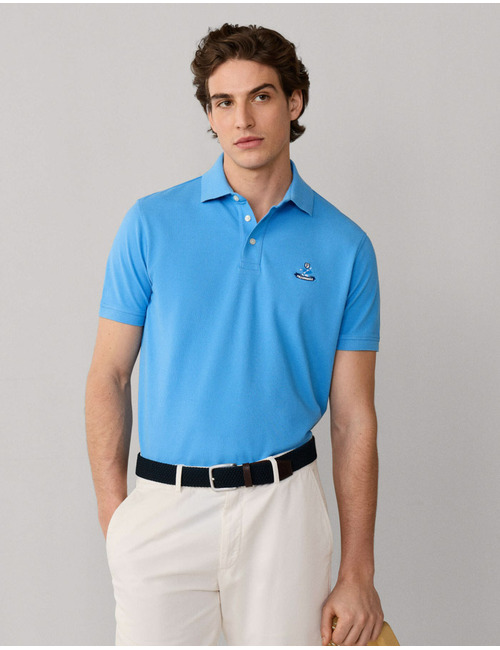 Katoenen polo met logo regular fit donkerblauw