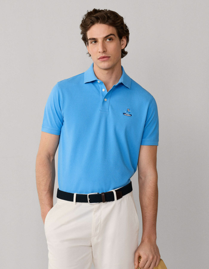 Katoenen polo met logo regular fit donkerblauw