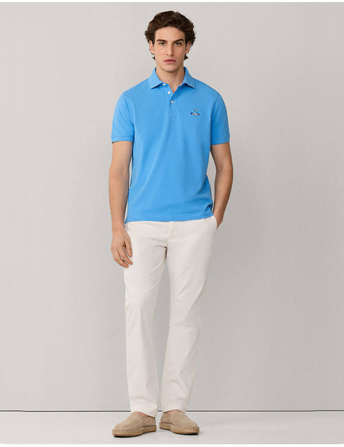 Katoenen polo met logo regular fit donkerblauw