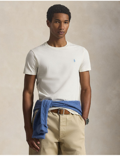 T-shirt in katoen jersey met ronde hals - Parchment Cream