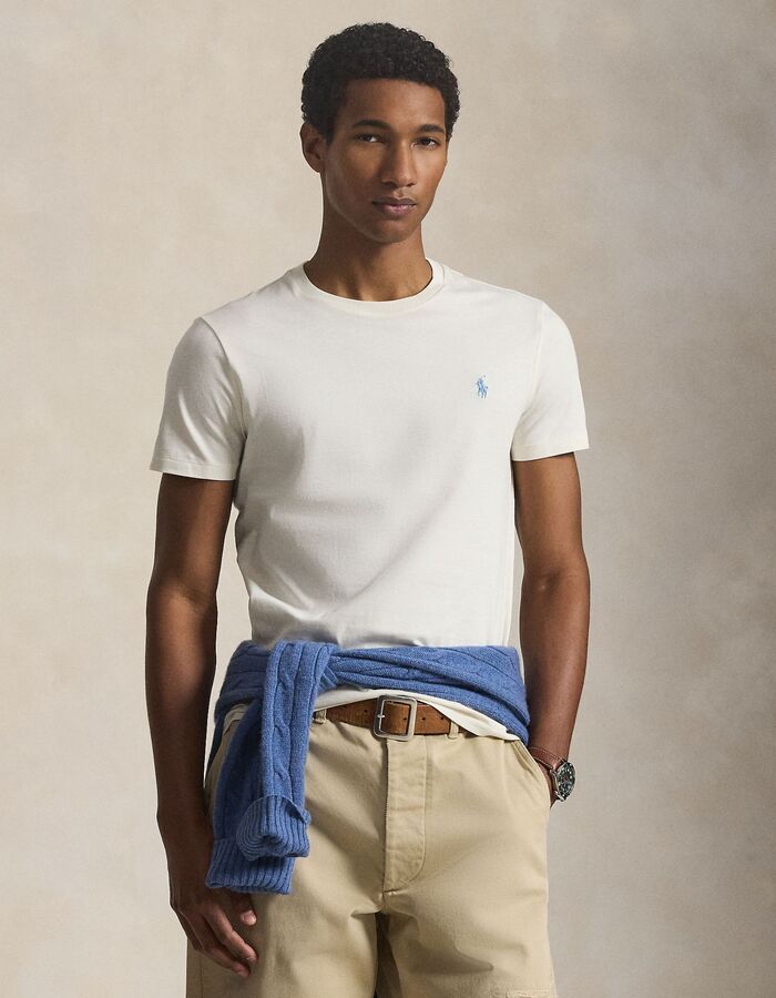 T-shirt in katoen jersey met ronde hals - Parchment Cream
