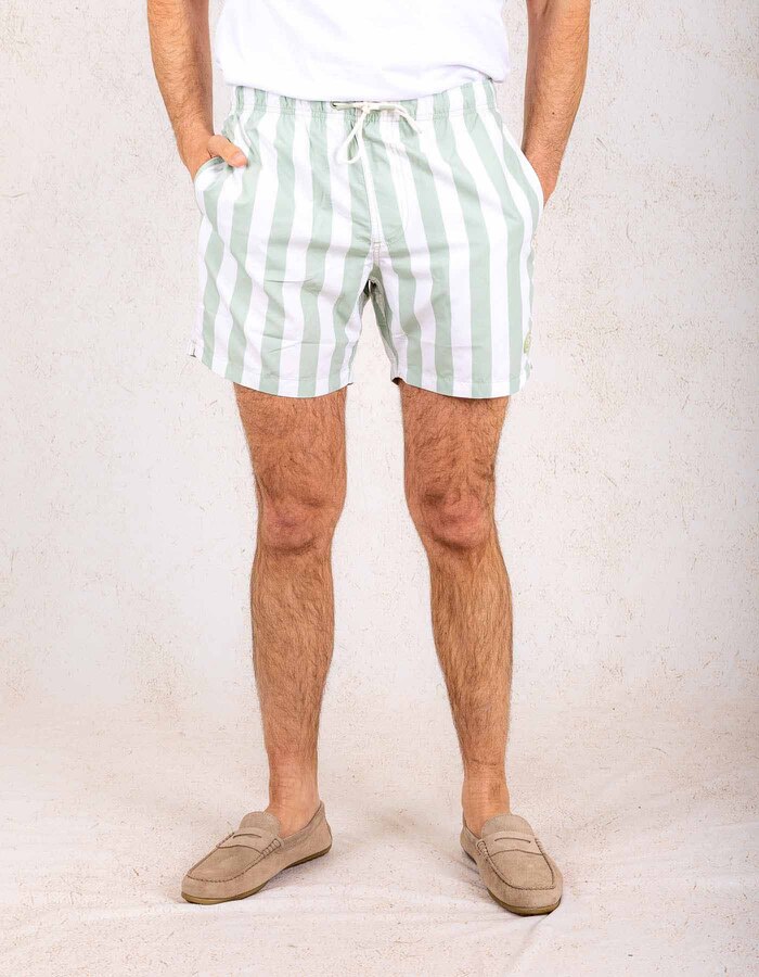  BROAD STRIPE Groene gestreepte zwemshort met elastische taille