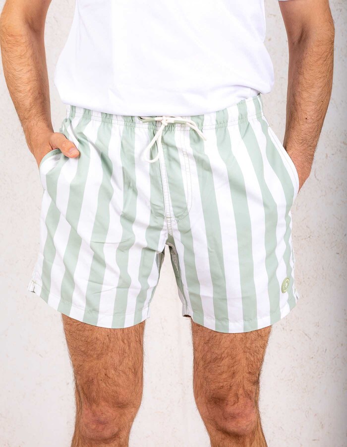  BROAD STRIPE Groene gestreepte zwemshort met elastische taille