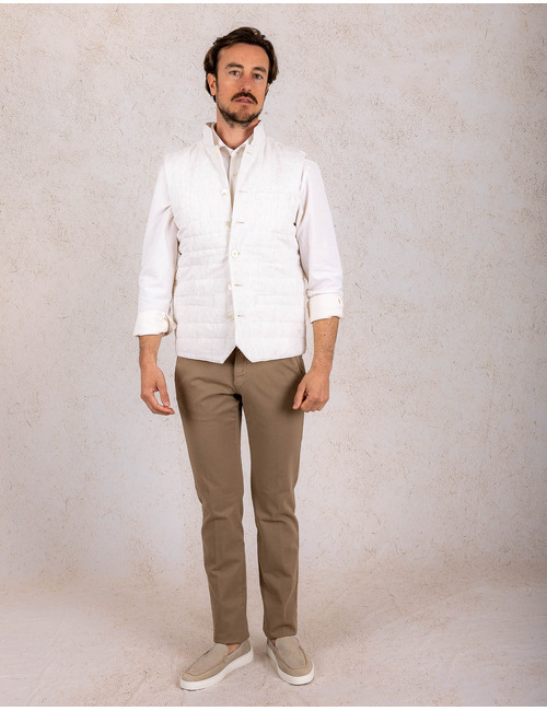 Gestreept linnen Bodywarmer met parelmoerknopen offwhite