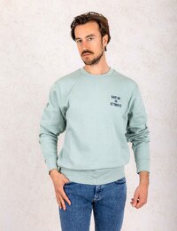 Marine sweater met “Date Me In St Tropez” print