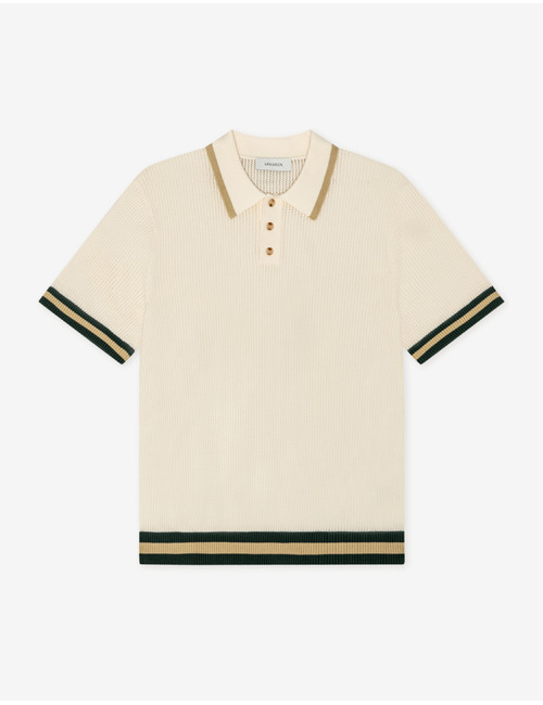 Gebreide polo met opengewerkte structuur in ecru