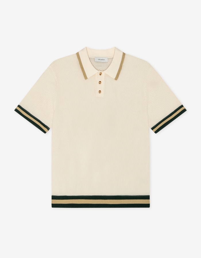 Gebreide polo met opengewerkte structuur in ecru