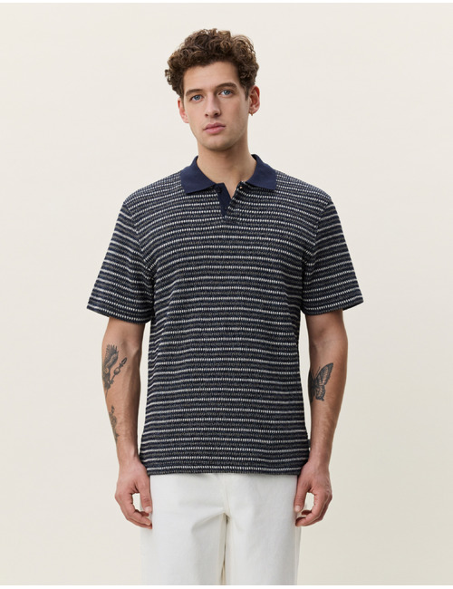 Gebreide gestreepte polo in donkerblauw