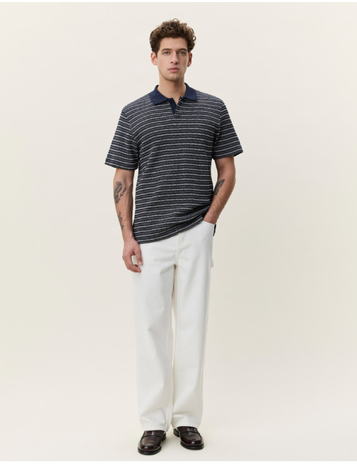 Gebreide gestreepte polo in donkerblauw