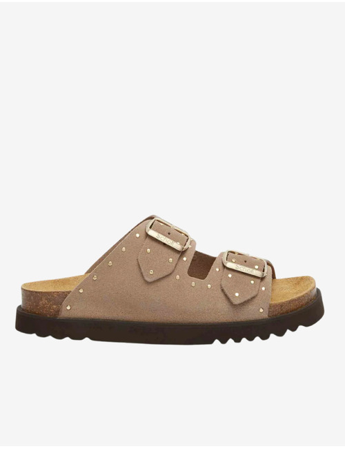 Slippers met studs in beige en goud