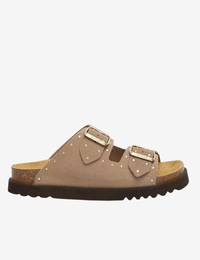 Slippers met studs in beige en goud