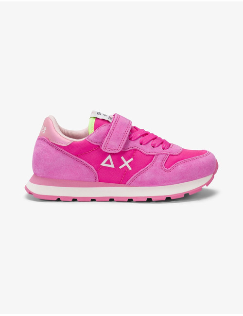 Sneakers in fuchsia met suède en nylon